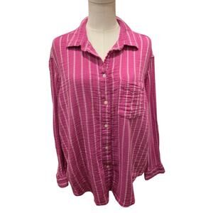 Gap The Big Shirt 100% Gauze Cotton Pink White Stripe Pocket Womens Size Large